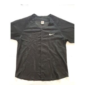 Nike Black Mesh Button Up Jersey Shirt Men's Large Swoosh Logo Athletic Baseball
